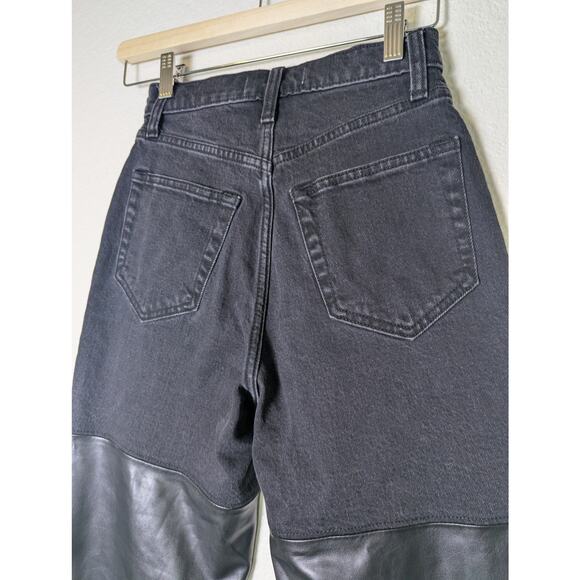 Abercrombie Faux Leather Denim Black Curve Love 90s Straight Jeans Women 25 - Picture 5 of 14